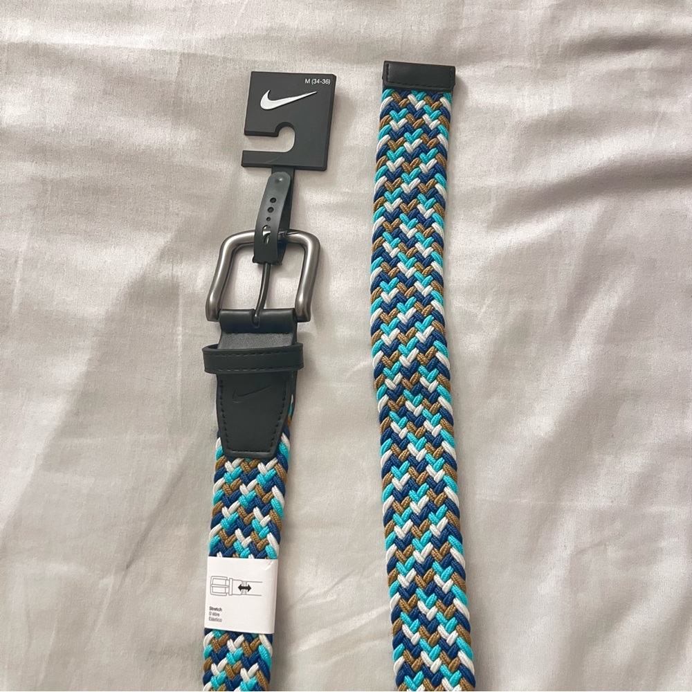 Nike Men's Blue and Green Braided Stretch Belt